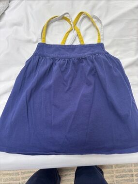 Sleeveless Blue tank with Yellow and White Accent Straps